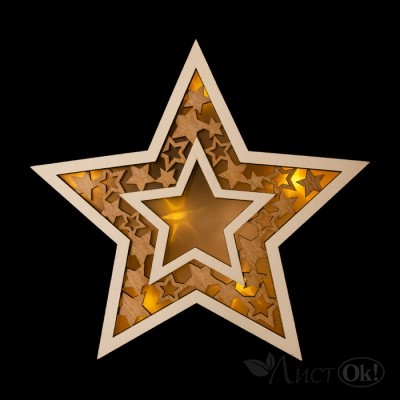 Фигурка деревянная с подсветкой Большая звезда,23х23х4,5см,2*AАA(не в компл.) НДУ-8393 Миленд 
