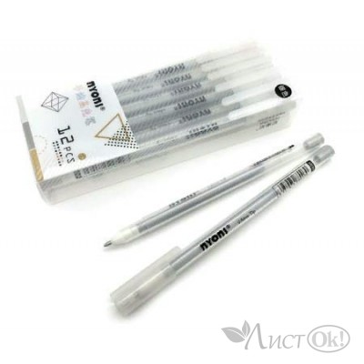 Ручка гелевая 0.8 мм серебряная Для черной и белой бумаги, прозрачный корпус, в упаковке ПВХ CI-143 (8209) Nyoni 