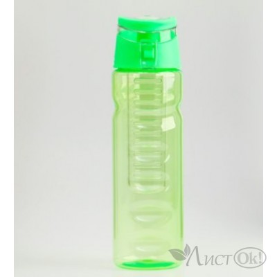 Бутылка для воды 800 мл, фигурная, с поильником, с отсеком,откидная крышка, зеленая, 7х25 см 2366707 КНР 