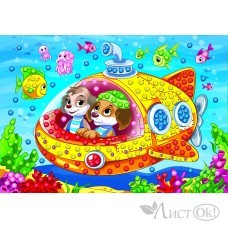 Мозаика из помпонов А4. Щенки в подводной лодке М-0417 Рыжий кот 