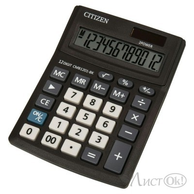 Калькулятор настольный 12-разр. 137*102*31мм, черный CMB1201BK(SD-212) CITIZEN 