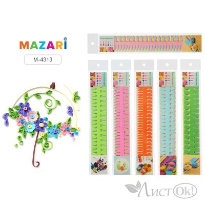 Бумага для квиллинга фигурная, размер 40*530 мм, 8 л различный цветов, ассорти 6 дизайнов M-4313 MAZARI 