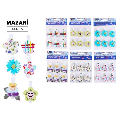 Набор прищепок декор. 45мм CUTE FLOWERS 6шт. в ассортименте, ОПП M-6935 MAZARI 