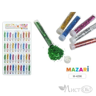Блестки фигурные декоративные в пластиковой тубе с крышкой, микс 6 цветов M-4296 MAZARI 