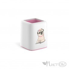 Подставка настольная пластиковая Forte, Chilling Dog, белая с розовой пастельной вставкой 55846 ERICH KRAUSE 