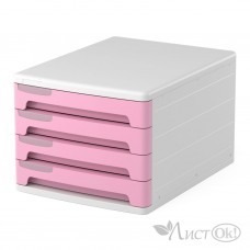 Файл-кабинет Pastel, 4-секционный пласт., белый с розовыми ящиками 55870 ERICH KRAUSE 
