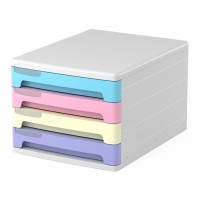 Файл-кабинет Pastel, 4-секционный пласт., белый с разноцветными ящиками 55873 ERICH KRAUSE 