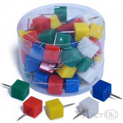 Кнопки силовые 60шт. цветные кубики, прозрачная пластиковая банка 1012(489) 