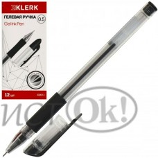 Ручка гелевая 0.5 мм черная ,игольч., прозр корп., резин манжет. 200013 KLERK 
