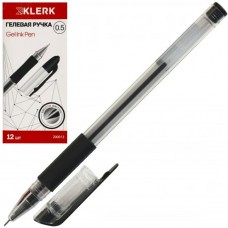 Ручка гелевая 0.5 мм черная ,игольч., прозр корп., резин манжет. 200013 KLERK 