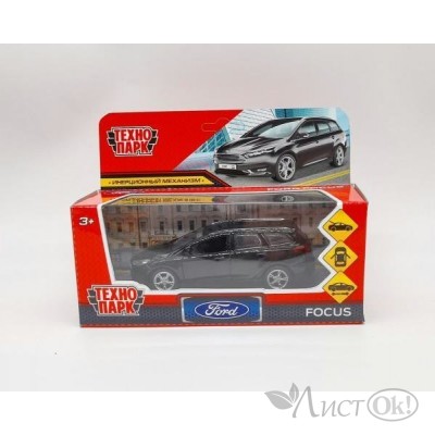 Машинка инерц. металл. FORD FOCUS TURNIER 12 см, двери, баг., черный, кор. FOCUSSW-12-BK ТехноПарк 