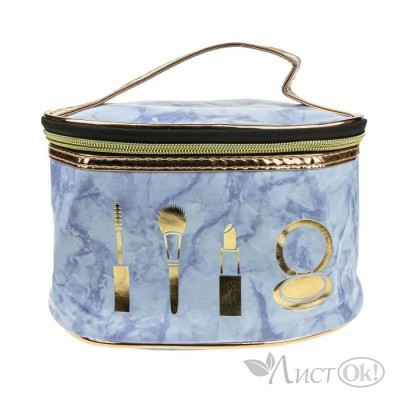 Косметичка -чемоданчик мраморная с золотом,голубая,21х23х16 см,пакет Т21401 Lukky 