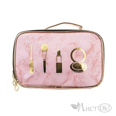 Косметичка -кейс мраморная с золотом,розовая,21х13х13 см,пакет Т21402 Lukky 