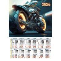 Календарь плакат на картоне А3 2024 Мотоцикл 8158 Квадра 