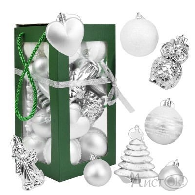 Набор шаров Серебро+белый, 27шт пластик 12*12*24CM, в подарочной упаковке EL-448030-S 