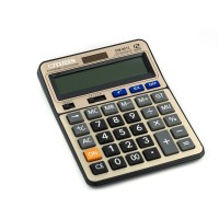 Калькулятор настольный 14-разр, двойное питание, черный/золото, батарея в комплекте, 