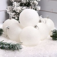 Набор шаров 8см 6шт пластик, белый, ОПП 200132 ЛЬДИНКА Набор шаров 8см 6шт пластик, белый, ОПП 200132 ЛЬДИНКА