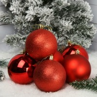 Набор шаров 8см 6шт пластик красный, ОПП 183256 ЛЬДИНКА 