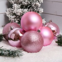 Набор шаров 8см 6шт пластик, розовый, ОПП 200125 Льдинка 