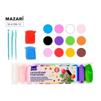 Пластилин Легкий, 12 цв. по 13 г, пластиковые стеки 3 шт, цена за набор M-4199-12 MAZARI 