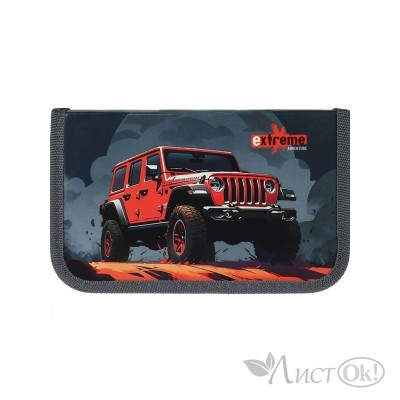 Пенал 1-секционный большой КРАСНЫЙ ДЖИП НА ХОЛМЕ 190х115, ламинированный картон Profit ПН-1932 Проф-Пресс 