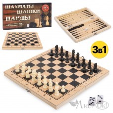 Игра 3в1 Шахматы, Шашки, Нарды /дерево/ W7781 в коробке 2160154 Tongde 