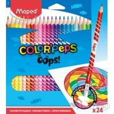 Карандаши цветные 24 цв. COLOR'PEPS OOPS с ластиком. пластиковые. карт/уп. с подвесом 832824 Maped 