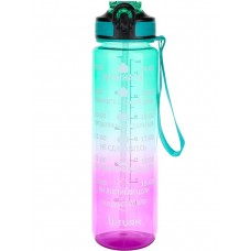 Бутылка для воды 1000мл, пластиковая с крышкой-защёлкой и ремеш U-turn, зелено-фиол, 8*28.5см, УД-4756 