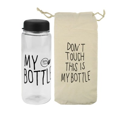Бутылка для воды 600 мл, пластиковая, в чехле My bottle, Летнее настроение, черная, УД-6444 
