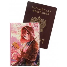 Обложка для паспорта Аниме девушка с зонтиком ПВХ, ОП-1299 