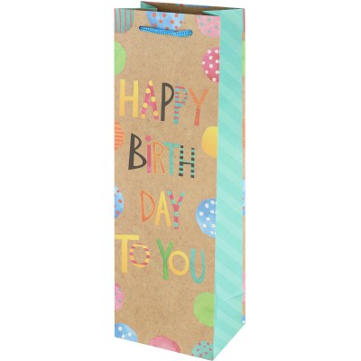 Пакет под бутылку из крафт-бумаги 12х36х8,5 см (craft Bottle) Happy Birthday,130 г. ППК-4284 