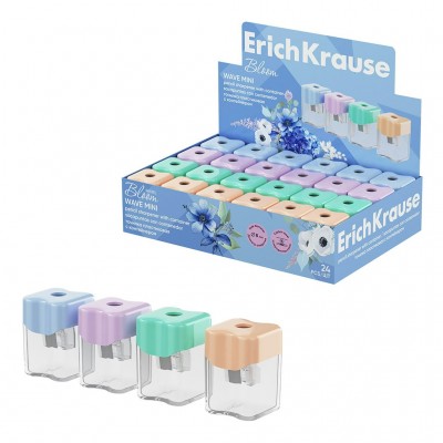 Точилка с контейнером пластиковая Wave Mini, Pastel Bloom, ассорти 60044 ERICH KRAUSE 