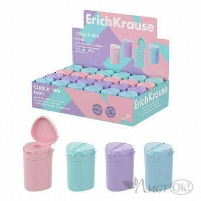Точилка с контейнером пластиковая ClickUp Mini, Pastel, ассорти 60064 ERICH KRAUSE 