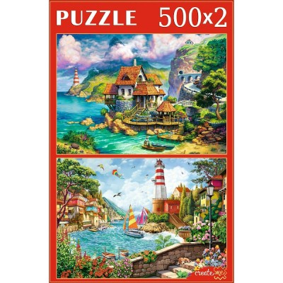 Набор пазлов 2 в 1 (500 эл.+500 эл.) МОРСКИЕ ПЕЙЗАЖИ ХП500-4312 Рыжий кот 