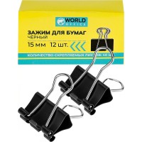 Зажим для бумаг 15мм, ЧЕРНЫЙ  в карт. коробке,TM 