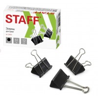 Зажим для бумаг 51 мм, черн., большие - на 230 л.,  EVERYDAY,  карт.кор., 224610 STAFF 
