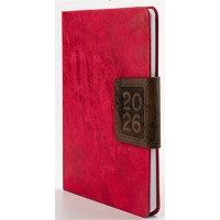 Еженедельник дат. 2026г. А5 СИЦИЛИЯ красный+ коричневый клапан 64 листа (7БЦ. магнитная застежка-клап) 310170 Alpha-Trend 