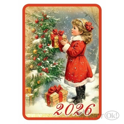 Календарь карманный на 2026 год (девочка с подарками) 91х62мм, УФ-лак глянцевый 50001121 Праздник 