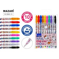 Набор ручек гелевых 10 цв., с блёстками MEOW, с аром. чернилами, пулевидный пиш.узел 0.9мм, ПВХ уп. M-5840-10 MAZARI 
