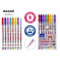 Набор ручек гелевых 8 цв., с блёстками MEOW, с аром. чернилами,  пулевидный пиш.узел 0.9мм, ПВХ уп. M-5840-8 MAZARI 