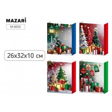 Пакет подарочный бумажный НГ 26*32*10 см, 4 дизайна в ассортименте M-8255 MAZARI 