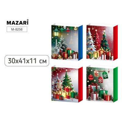 Пакет подарочный бумажный НГ 30*41*11 см, 4 дизайна в ассортименте M-8256 MAZARI  Пакет подарочный бумажный НГ 30*41*11 см, 4 дизайна в ассортименте M-8256 MAZARI