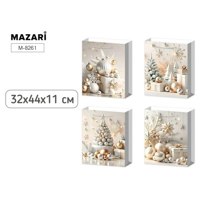 Пакет подарочный бумажный НГ 32*44*11 см, 4 дизайна в ассортименте M-8261 MAZARI  Пакет подарочный бумажный НГ 32*44*11 см, 4 дизайна в ассортименте M-8261 MAZARI