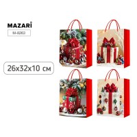Пакет подарочный бумажный НГ ПОДАРОК, 26*32*10 см, 4 дизайна в ассортименте M-8263 MAZARI 