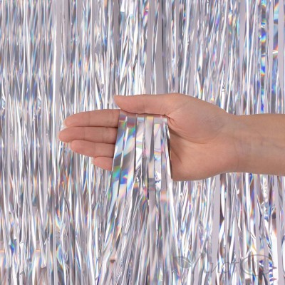Занавес из дождика 1*2м Электрик, Серебро, Голография, 100-200 6014369 Волна веселья 