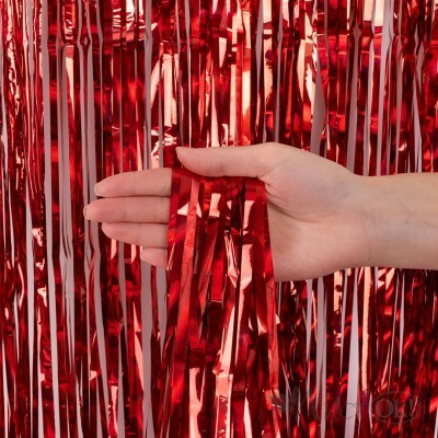 Занавес из дождика 1*2м Электрик, Красный, Голография, 100-200, 6230886 Волна веселья 