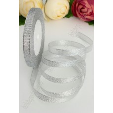 Лента декоративная парча 1 см*25 ярд SF-1790, серебро, цена за 1шт. 129-92 