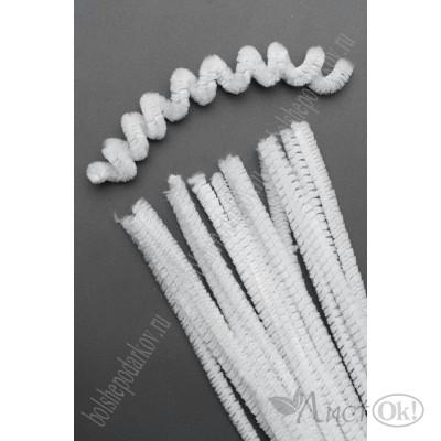 Проволока пушистая 6мм 30см синельная SF-3311, белый №А001, цена за 1шт. 96-4 