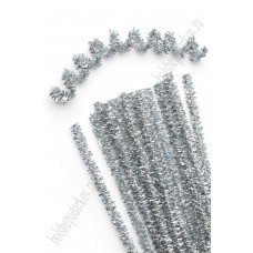Проволока пушистая 6мм 30см синельная металлик SF-3313, серебро №В-003, цена за 1шт. 96-19 