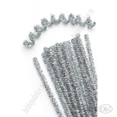 Проволока пушистая 6мм 30см синельная металлик SF-3313, серебро №В-003, цена за 1шт. 96-19 